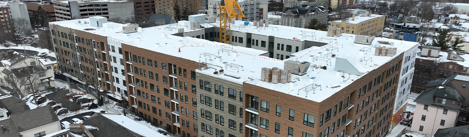Building covered in snow