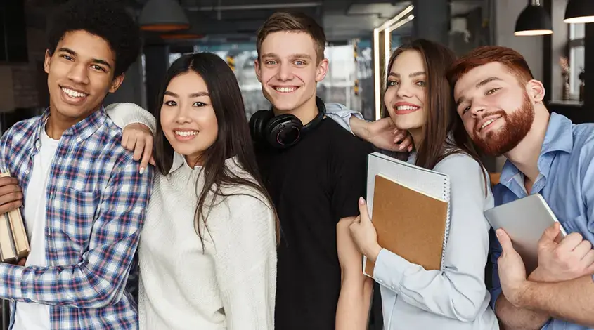 group of young diverse college students