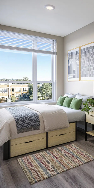 a furnished student apartment bedroom