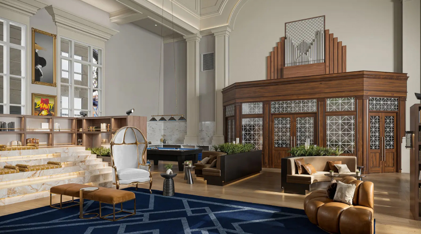 a community area with lounge seating